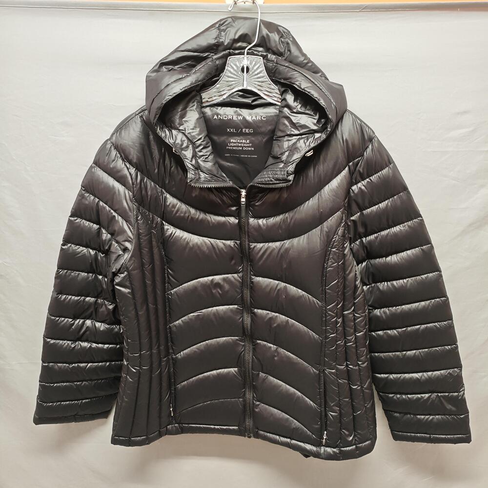 Andrew Marc Jacket Womens 2XL Black Packable Lightweight Hooded Puffer Down